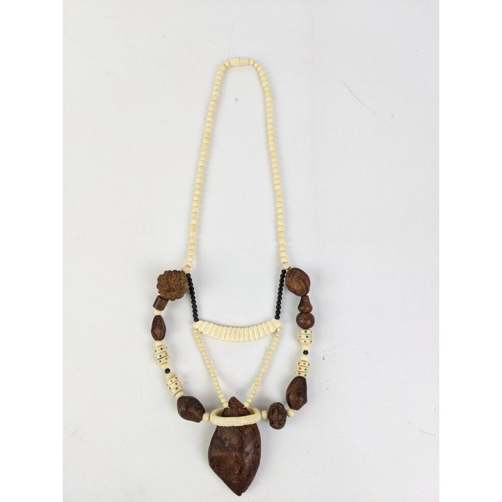 Vintage Burl Wood Seeds Lacquerware Natural Bohemian Boho Necklace Hippie - Picture 1 of 9